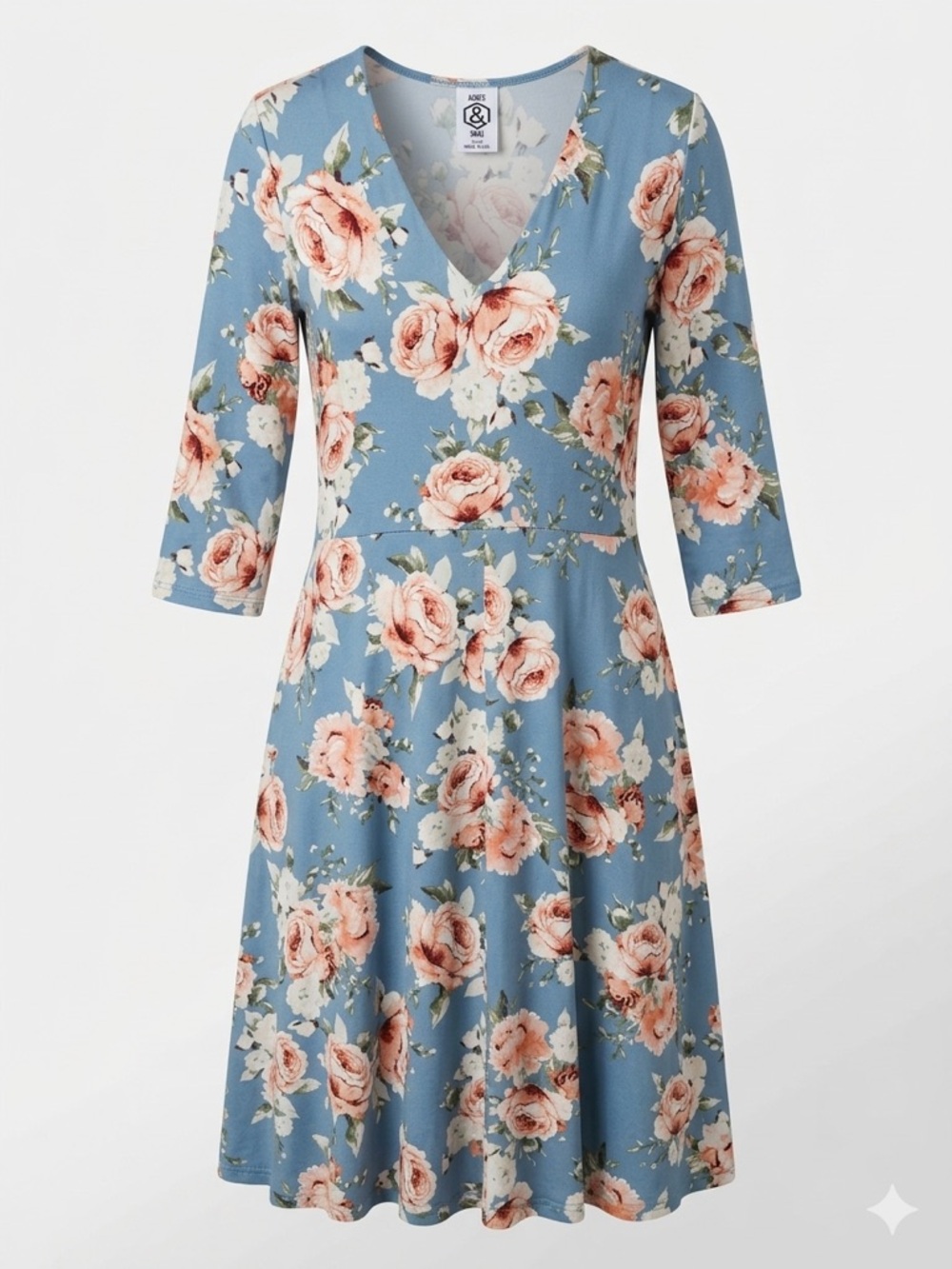 Agnes & Dora Blue Floral V-Neck Midi Dress with Pockets - Size Small